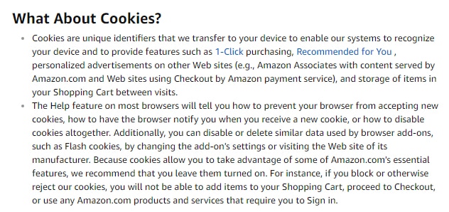 Amazon Privacy Notice cookies clause
