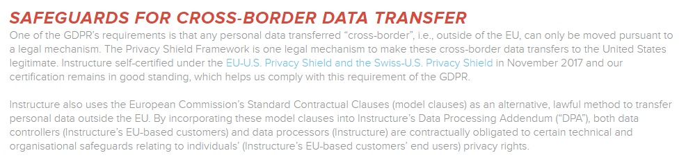 Instructure/Canvas GDPR Policy: Safeguards for Cross-Border Data Transfer clause
